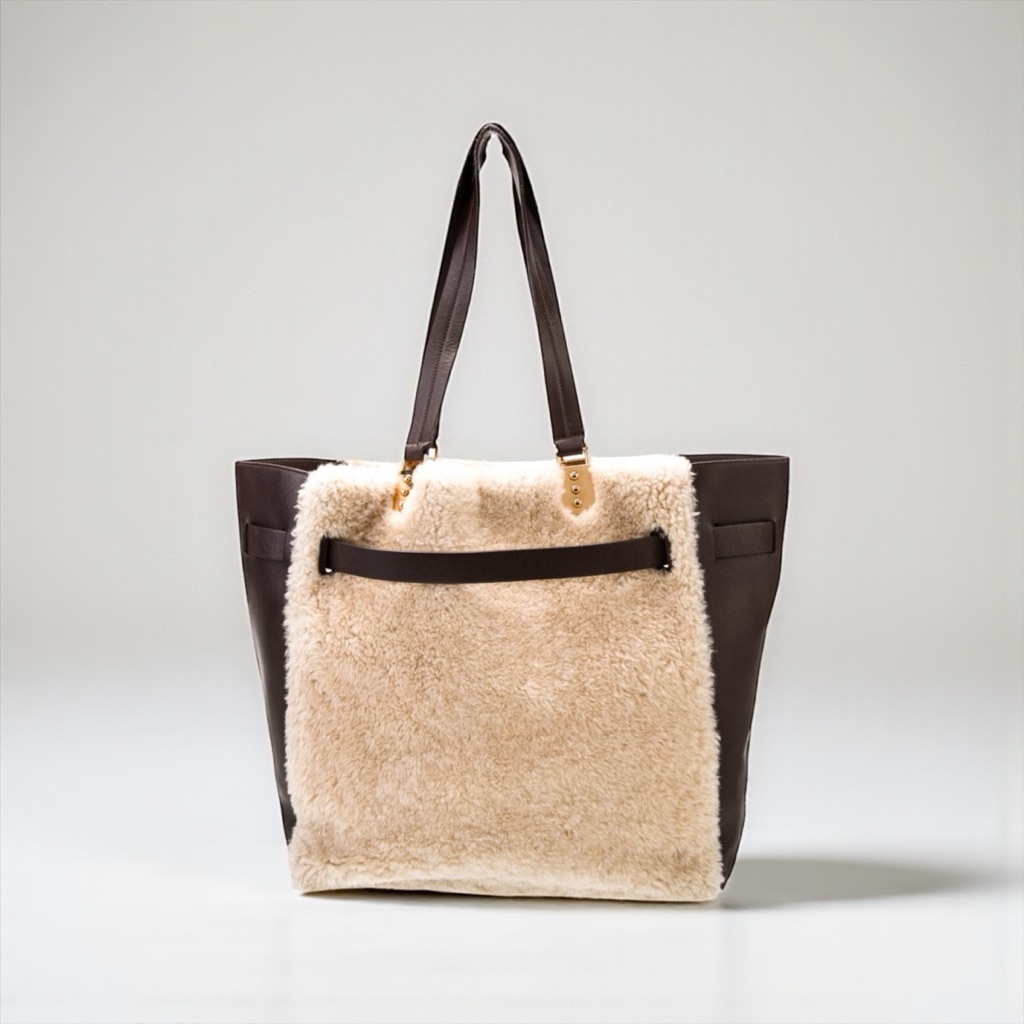 Christian Louboutin Brown And Cream Shearling Shoulder Bag